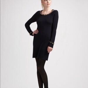 Milly 100% Merino Wool Mini Sweater Dress Gold Chain Detail, size S